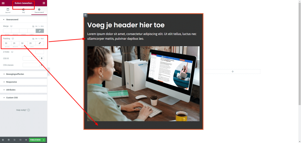 Elementor padding afbeelding uitglegd - Websitetoday - Webdesign en Online Marketing Driebergen
